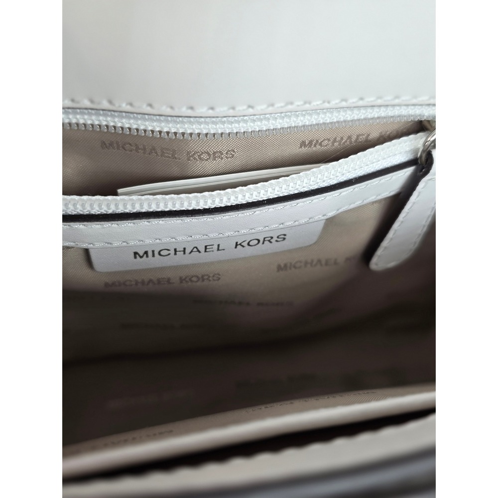 Michael Kors Sloan Editor Optic White Leather Floral Shoulder Bag 30S8SS9L3M - Picture 8 of 13